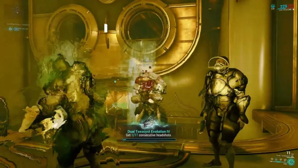 Dual Toxocyst Incarnon weapon firing toxin projectiles in Warframe.