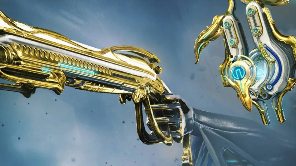 Helios Prime scanning an enemy for Codex entry — featured in Warframe Companion Tier List 2025