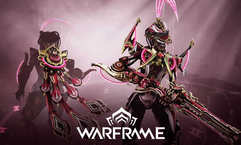 Octavia performing Mallet and Resonator combo in Warframe endgame mission.