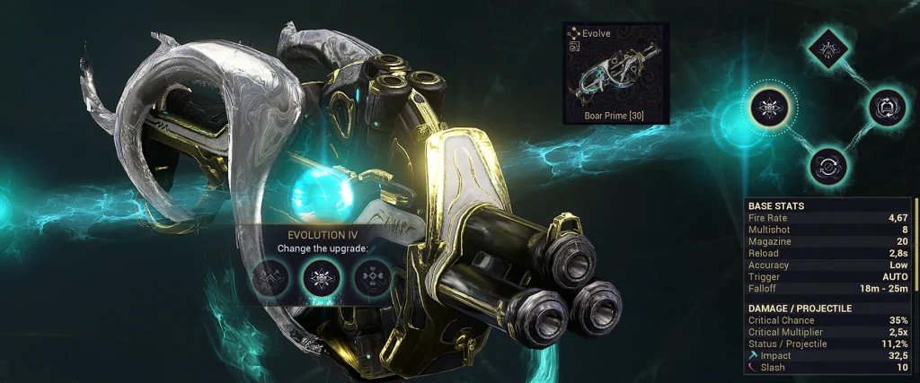 Warframe Circuit interface displaying Incarnon Evolutions and upgrades.