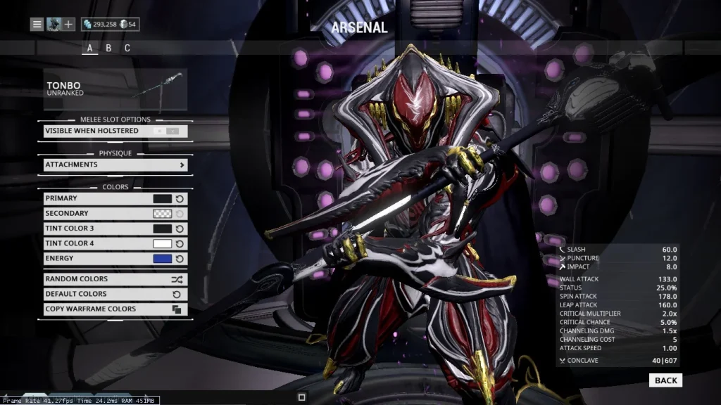 Warframe Arsenal menu showing equipped Incarnon weapon and upgrades.