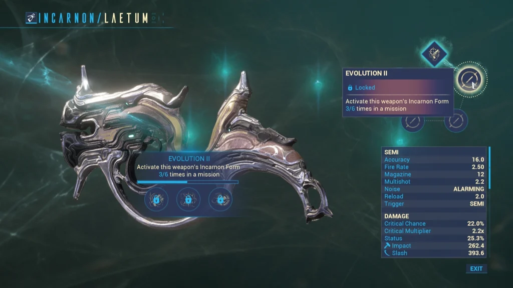 Warframe using Laetum, one of the top Warframe Incarnon Weapons, in its Incarnon form during combat.