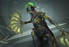 Wisp Warframe using Sol Gate ability in Steel Path mission.