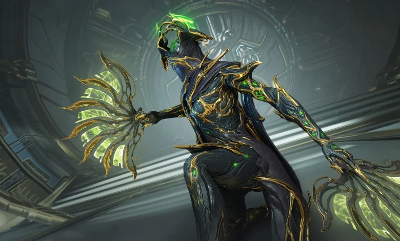 Wisp Warframe using Sol Gate ability in Steel Path mission.